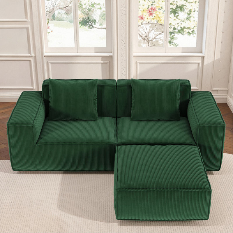 Modulaire à 3 places avec velours en velours côtelé, convertible en lit, mousse, large, convient à différents espaces Structure éponge, siège plus profond, surélevé, housse respirante de luxe