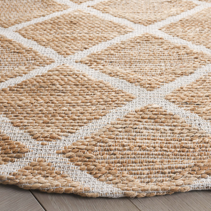 Tapis géométrique en jute de coton tissé à la main Cowden, Rond 7 pi