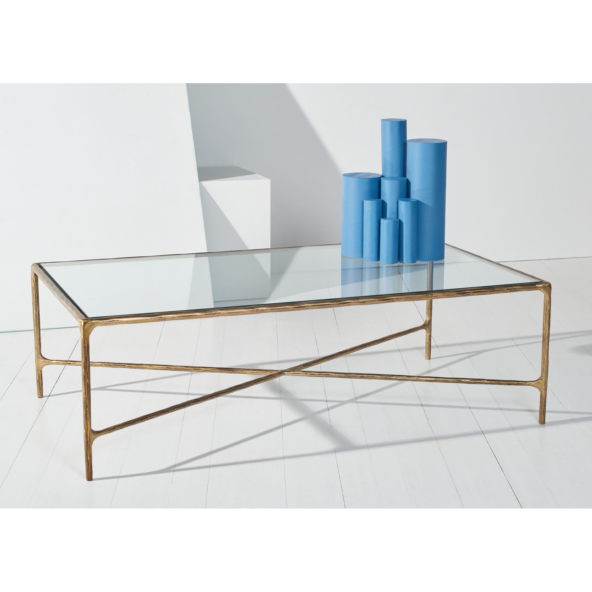 Evelynn Single Coffee Table, Clear, Brass