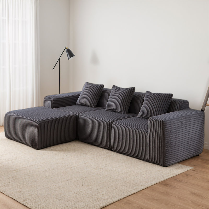 Canapé en L rembourré 100,79 po avec méridienne convertible, Gris foncé