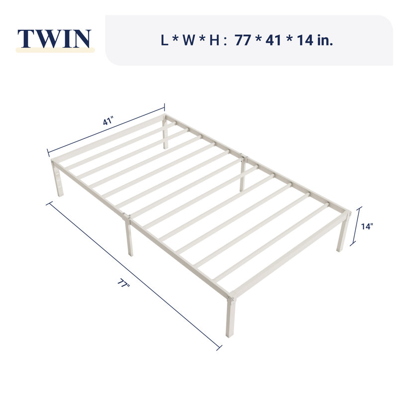 14 Inch Metal Platform Bed Frame With Storage Space, Twin, White, 14"