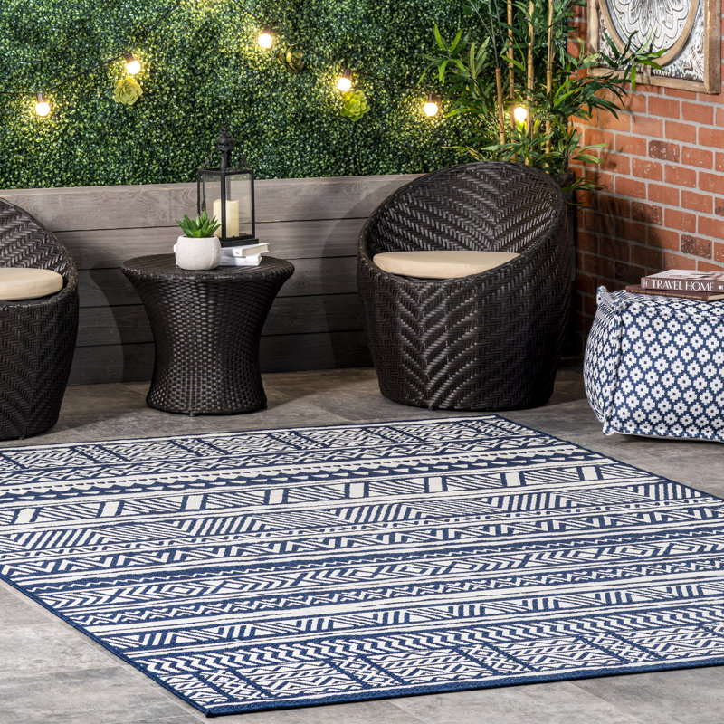 Tapis de couloir intérieur / extérieur géométrique Von Von, Rectangle 9 pi 6 po x 12 pi