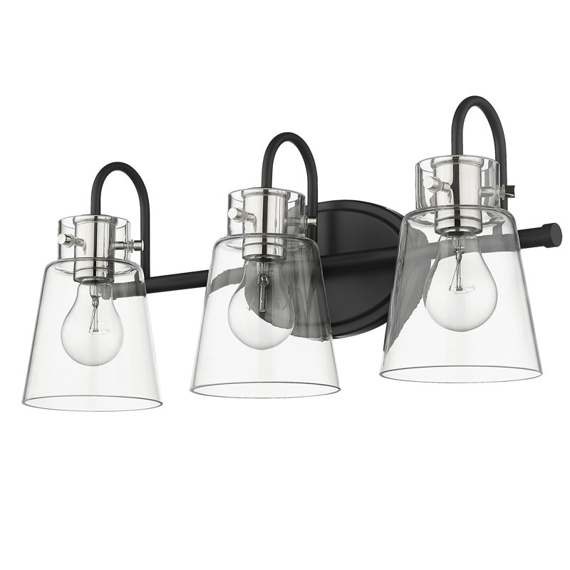 3 - Light Dimmable Vanity Light, Matte Black/Polished Nickel