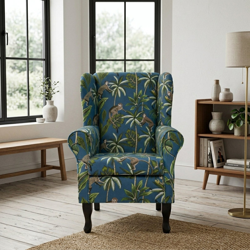 Teal Monkey Wingback Armchair