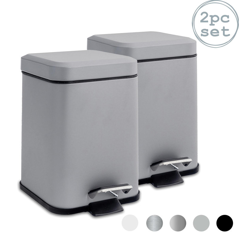Harbour Housewares 3L Square Bathroom Pedal Bins, Grey