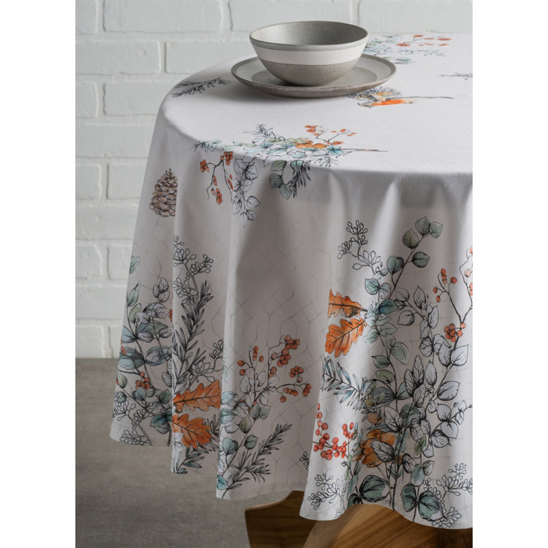 Floral 100% Cotton Tablecloth, Round 69" x 69", Floral 2