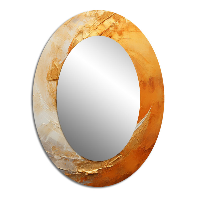 Gold Orange Desert Mirage Spiral II - Gold Modern Oval Wall Mirror, 40" x 30"