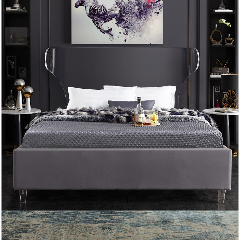 Ulm Upholstered Platform Bed, Queen, Grey Velvet