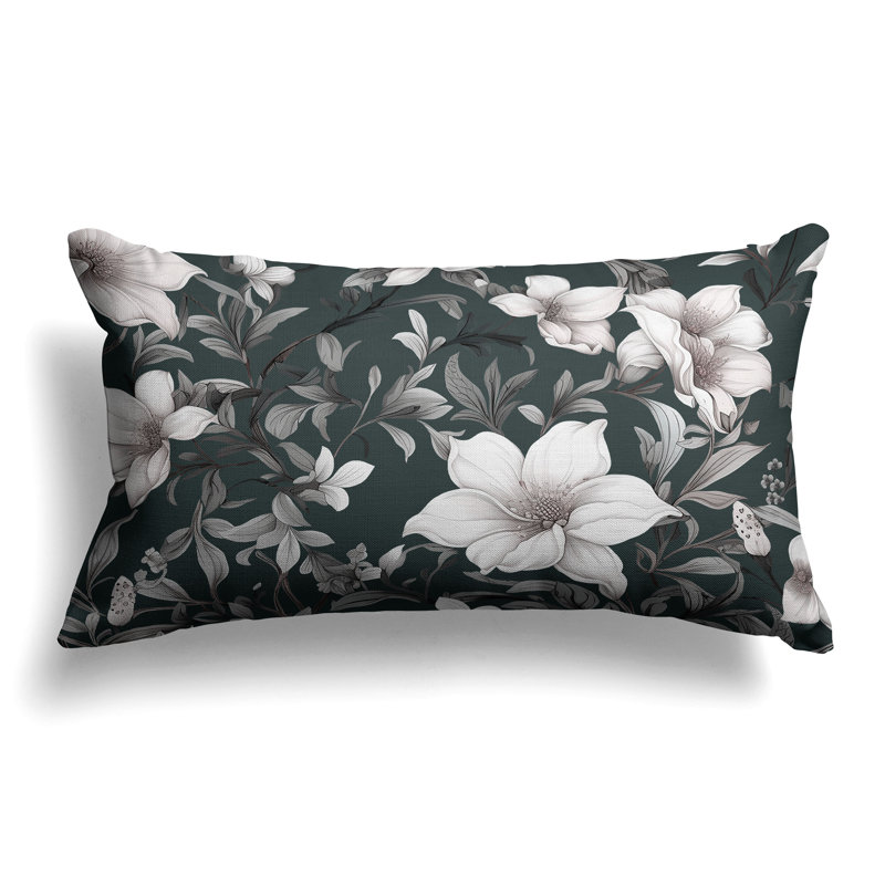 Petal Perfection  Rectangular Throw Pillow, Black/Cream