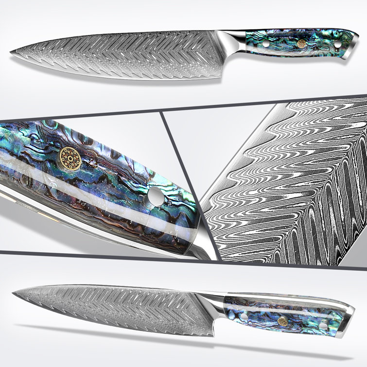 SENKEN Damascus Steel 3.5 Paring Knife with Real Deep-Sea Abalone Shell  Handle - Damascus Peeling Knife - 67-Layer Japanese VG10 Forged Steel  Blade