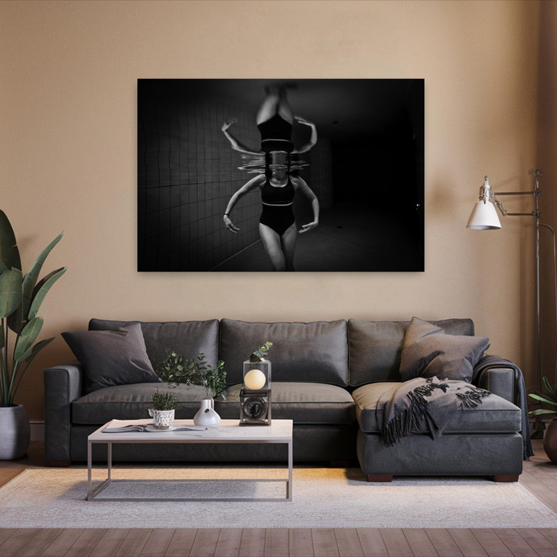 Art mural abstrait reflété dansant serein, H 40 po x l 60 po