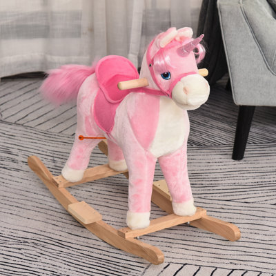 Cheval à bascule, conception de licorne à cheval avec base en bois, queue de cheval et sons pour les tout-petits de 3 à 6 ans
