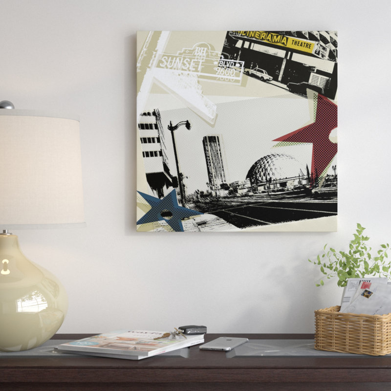 « i », reproduction d’impression sur toile tendue Hollywood Blvd., H 18 po x l 18 po x P 1,5 po, Toile encadrée noire