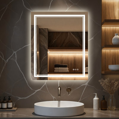 Miroir de salle de bain éclairé avec détecteur de mouvement, en verre trempé.