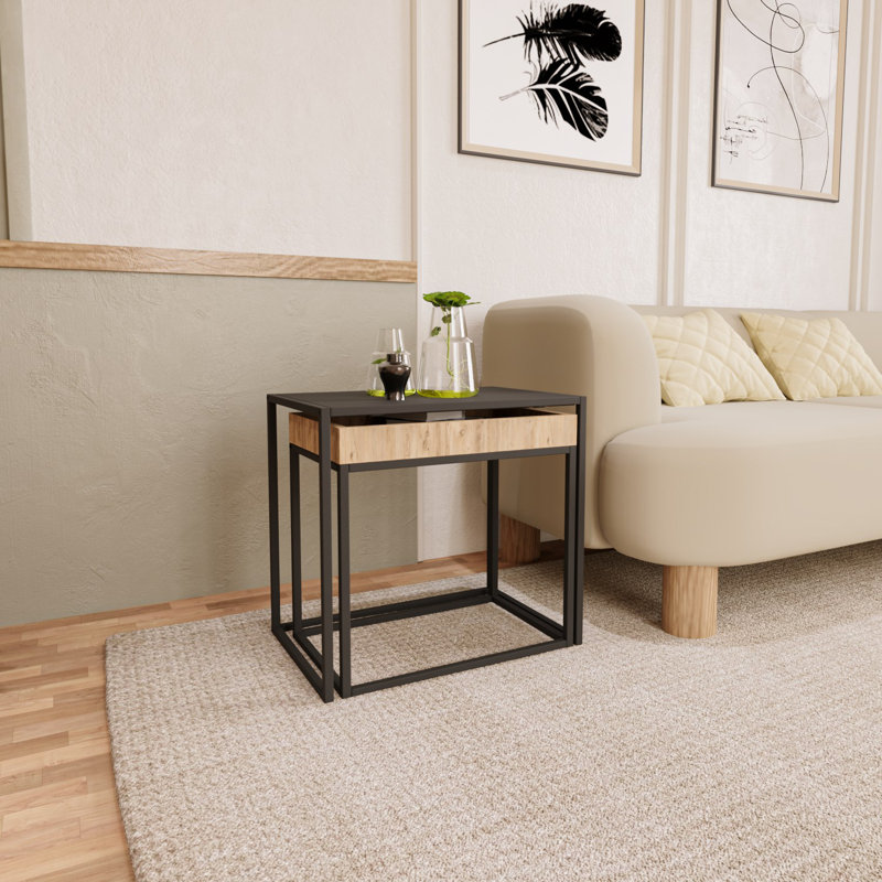 Julijona Stylish Black Console Table with Metal Legs, 19.7 x 19.7 x 13.8 inches & 17.7 x 18.3 x 11.8 inches | 100% Melamine Coated Chipboard | Modern Design for Living Room, Entryway & Home Office | Durable & Elegant