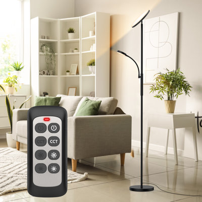Lampe torchère et de lecture à DEL à intensité variable de 70 po Mendell, lampe principale à deux têtes 27 W / 2 000 ML et lampe de lecture latérale 7 W / 350 ML avec télécommande et commande tactile