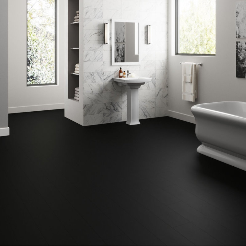 MaxCore Ultra 28mil x 7.3" W x 48" L Click Lock Luxury Vinyl Plank Flooring, Piano Black