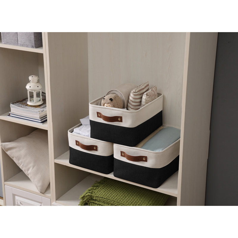 Fabric Storage Bins Collapsible Storage Baskets w/Handles | Spacious Closet Organizers 22073, Black/White