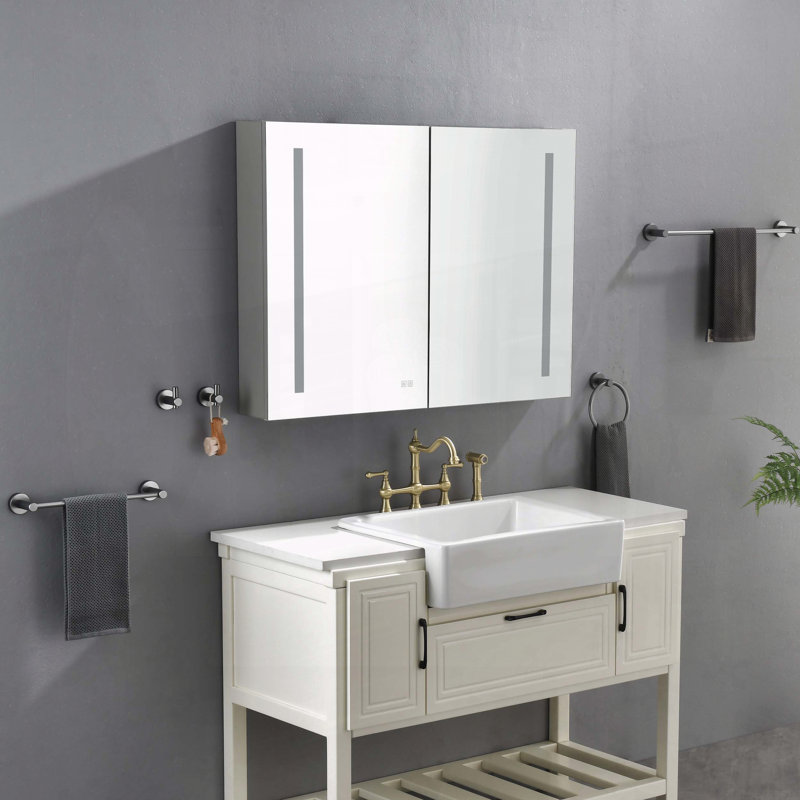 40x30 Inch LED Lighted Bathroom Medicine Cabinet with Mirror, Sockets, Dimmable, Anti-Fog