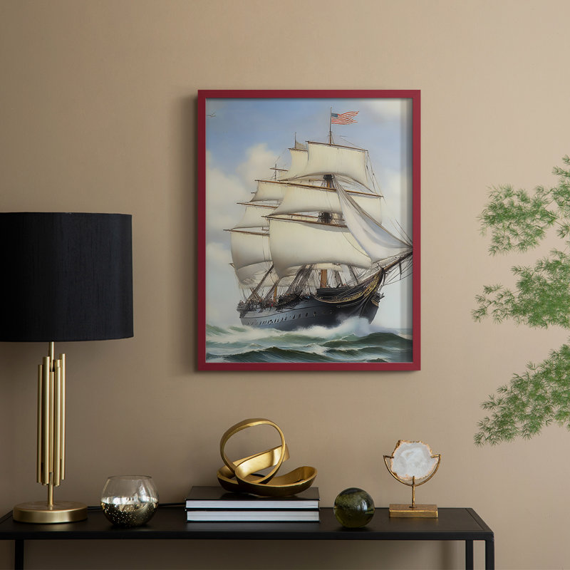 NAUTICAL Series Lxxv, reproduction encadrée - bois massif, H 15 po x l 12 po, Rouge