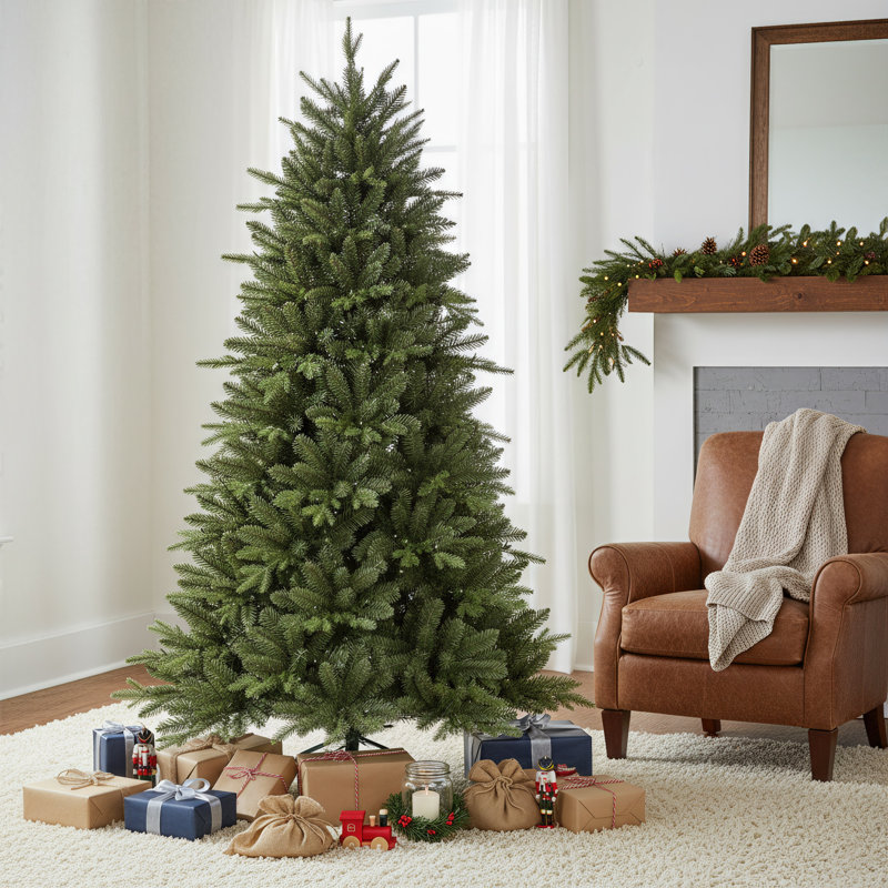 Arbre de Noël 7 pi avec support, arbre de décoration pré-éclairé, indispensable pour la décoration de Noël
