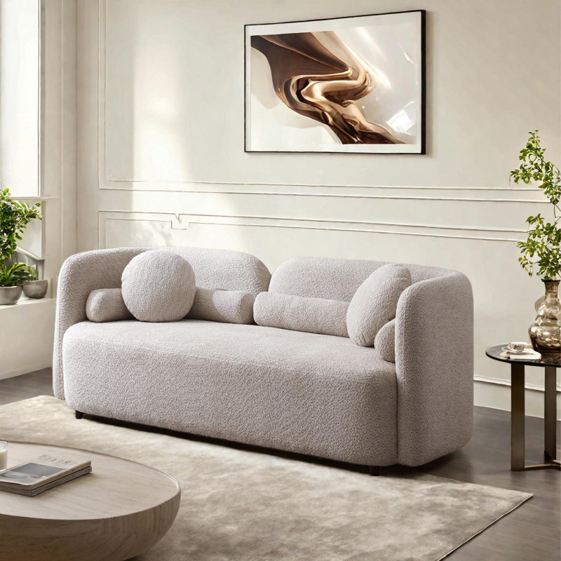 Canapé 69 po 2 places à 2 places avec 6 coussins, Light beige Fabric