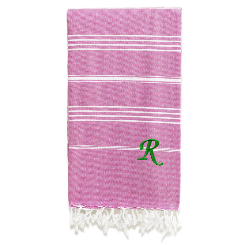 Serviette de plage 100% coton Pestemal Lucky, Vert clair / blanc, R