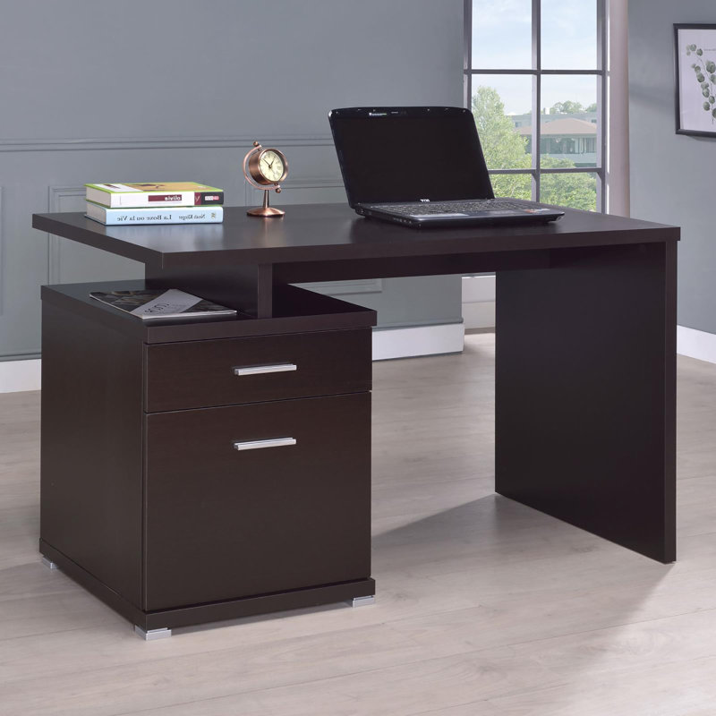 Reversible Office Desk With 2 Drawers In Cappuccino Finish | Gift Idea, Brown