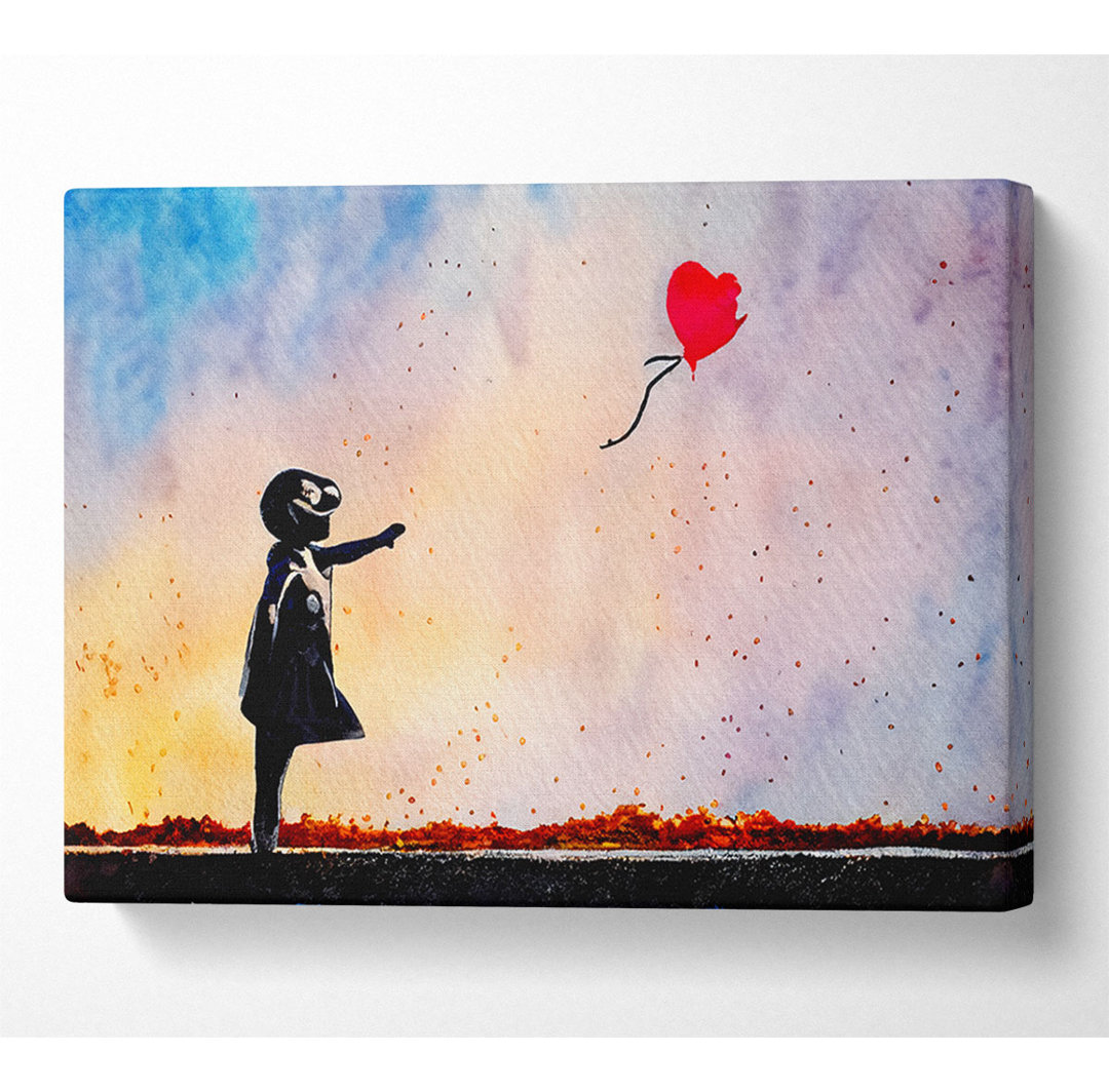 Love Heart Balloon Sunset - Leinwanddrucke auf Wrapped Canvas