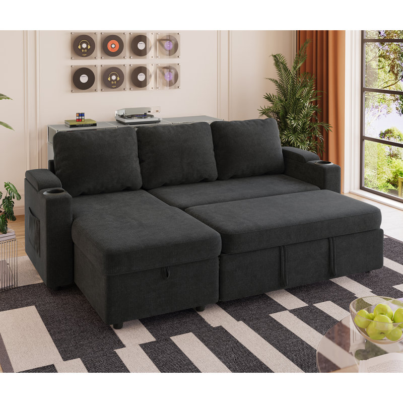 3 Seater Linen Blend Sofa Bed, Black Linen Blend