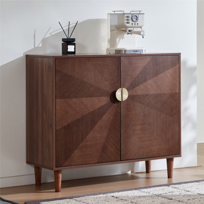 Mid-century Wood Server, 39.4" Buffet Cabinet With 2 Doors & Shelves, Versatile Accent Piece For Dining Room & Kitchen，Walnut 