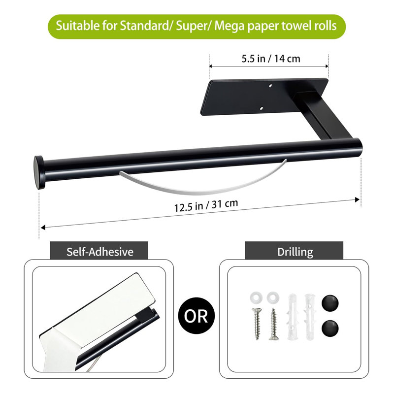 Kitchen Roll Holder Under Cabinet, Damping Black