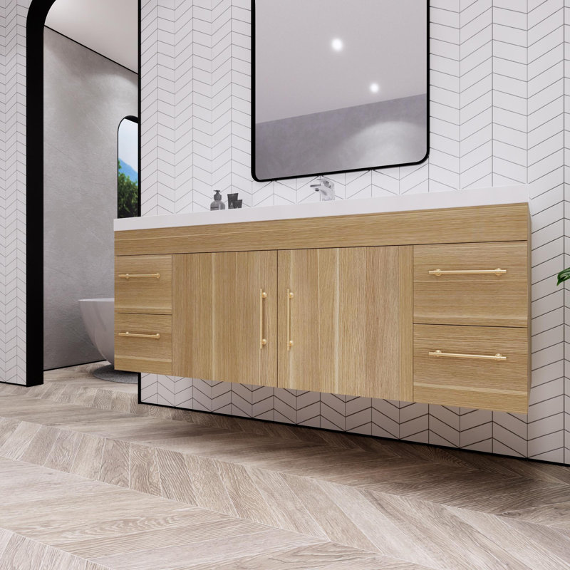 Berner 59.44'' Single Bathroom Vanity with Acrylic Top, Champagne Oak