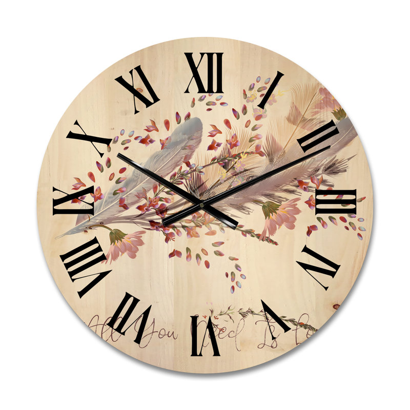 Horloge murale en bois Feathers and Bird All You Need Is Love, Moyenne