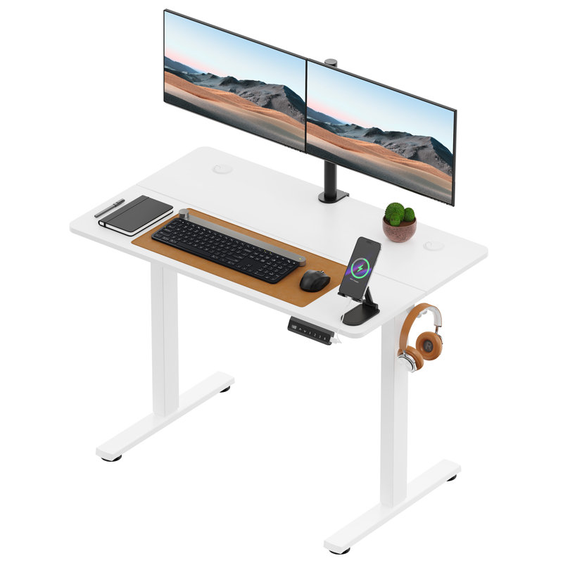 Adjustable Metal Base Standing Desk, White/White, 100 W x 60 D