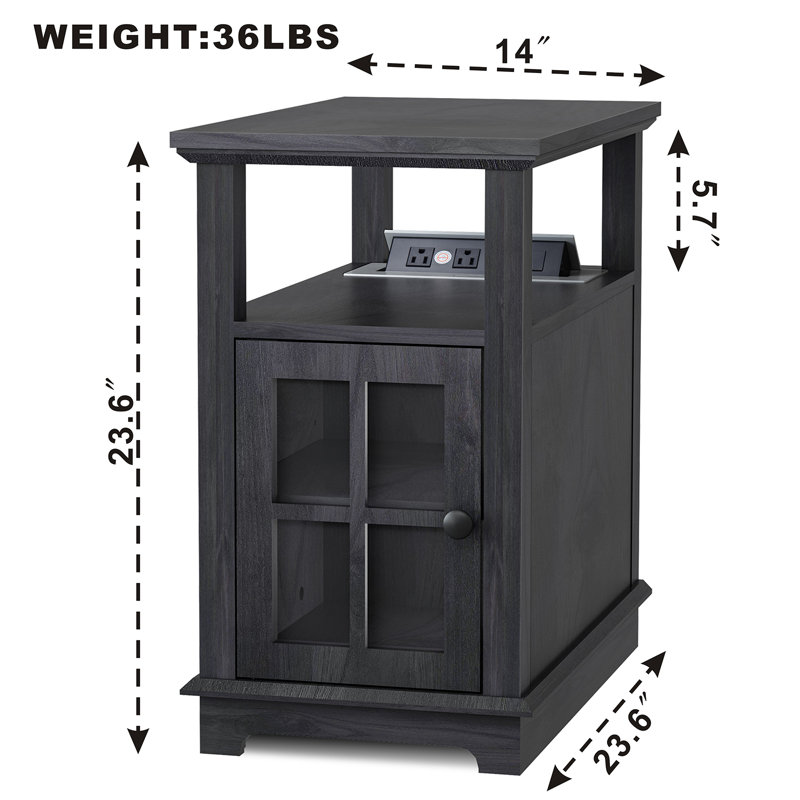 Algol Tray Top Black End Table with Storage and Fast Charging Station
