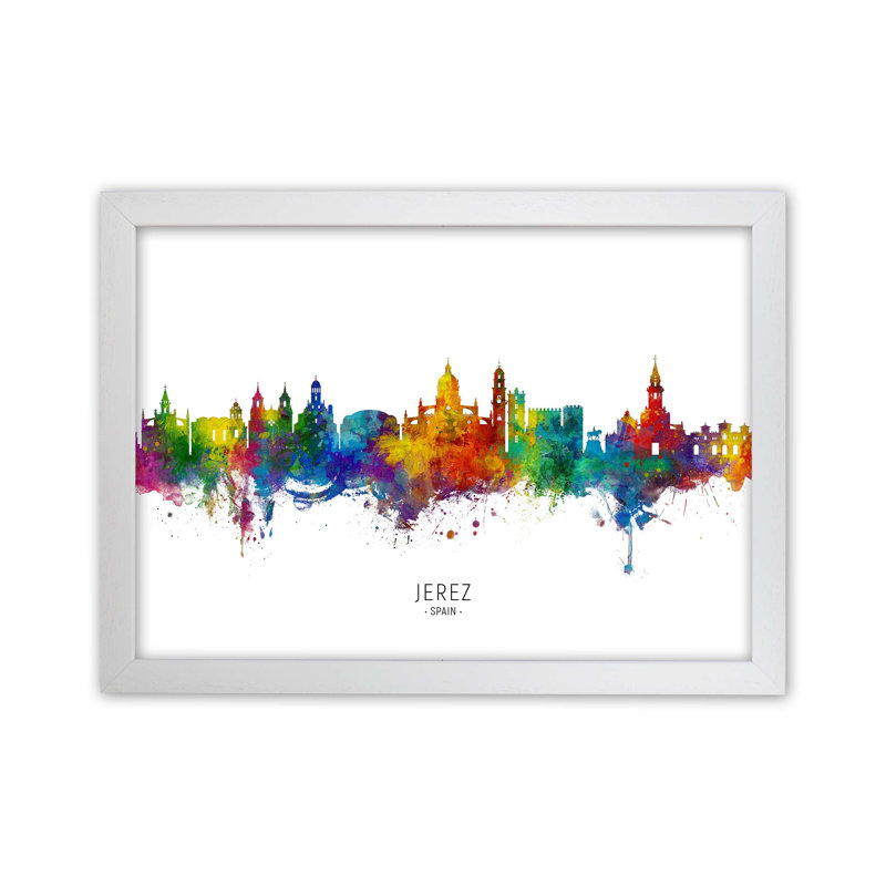 Jerez Spain Skyline by Michael Tompsett - Print, White Framed, 64cm H x 88cm W x 3cm D