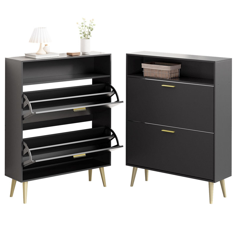 Shoe Cabinet With Open Shelves, Black