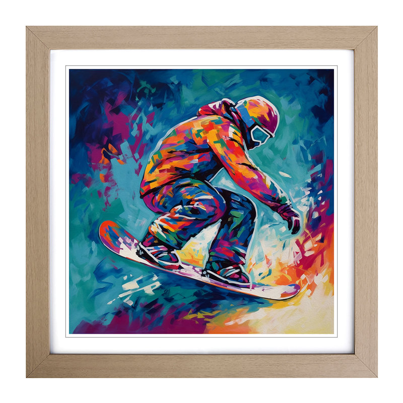 Snowboarding Fauvism - Framed Print, Oak