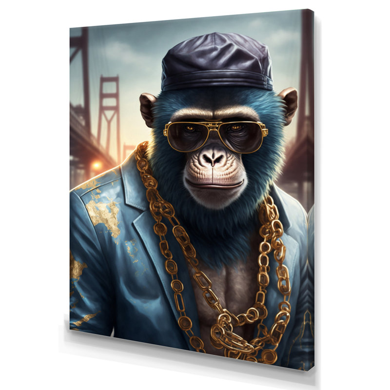 Monkey Gangster in NYC IV - Impression sur toile, H 32 po x l 16 po x P 1 po, Toile tendue