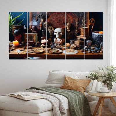 Shamanic Altar With Sacred Objects I - Christianism Canvas Print - 5 Equal Panels