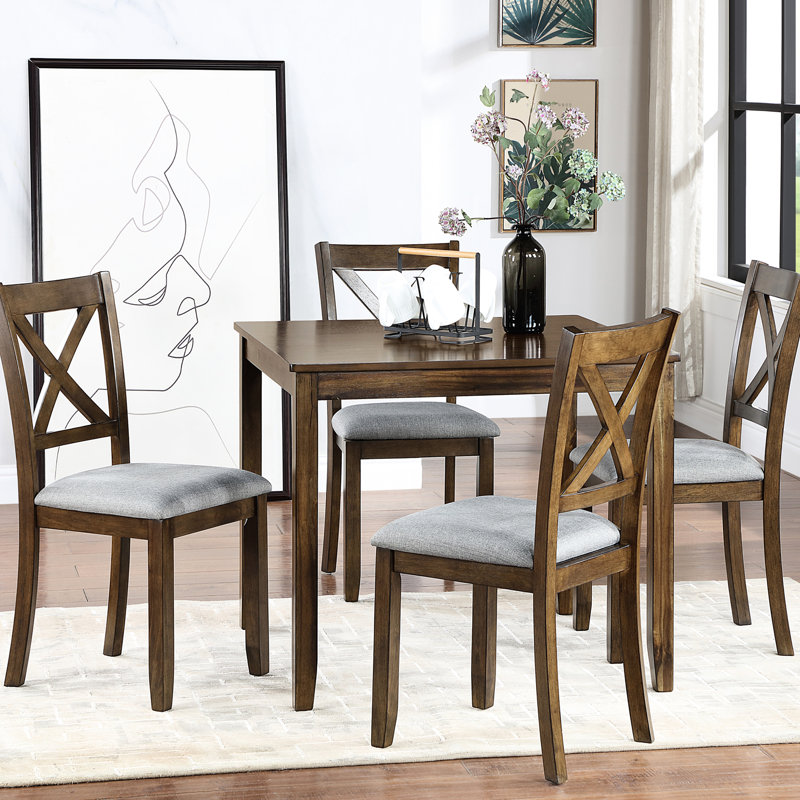 5 tables de salle à manger en bois de noyer massif avec 4 chaises, une structure, des sièges confortables, une table moderne en forme de X, facile à nettoyer, idéale pour les cuisines