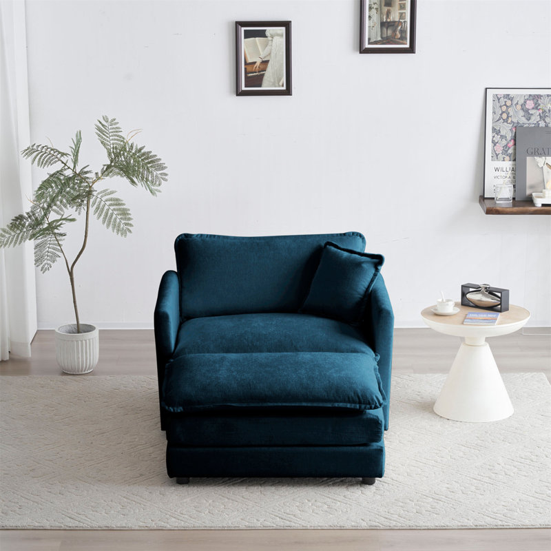 Fauteuil d'appoint moderne avec repose-pieds, fauteuil club en chenille, fauteuil de lecture pour chambre à coucher, Vert