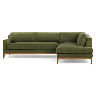 Zyon 115" Fabric Bumper Chaise Sectional In Distressed Green Velvet