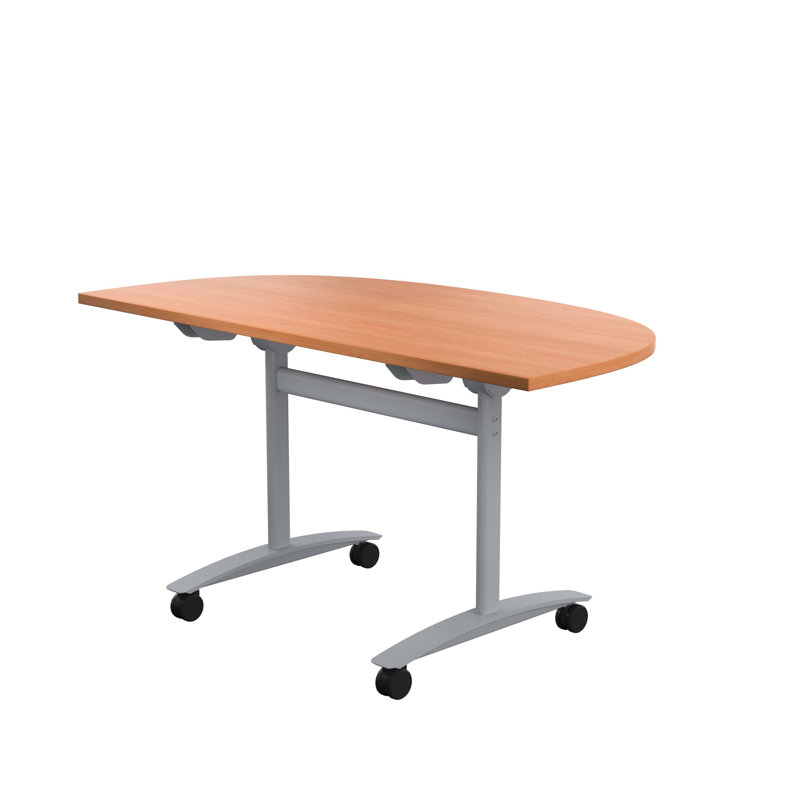 Buariki Half-circle 2 Person Flip Top 140cm L Modular Training Table with Casters, Beech