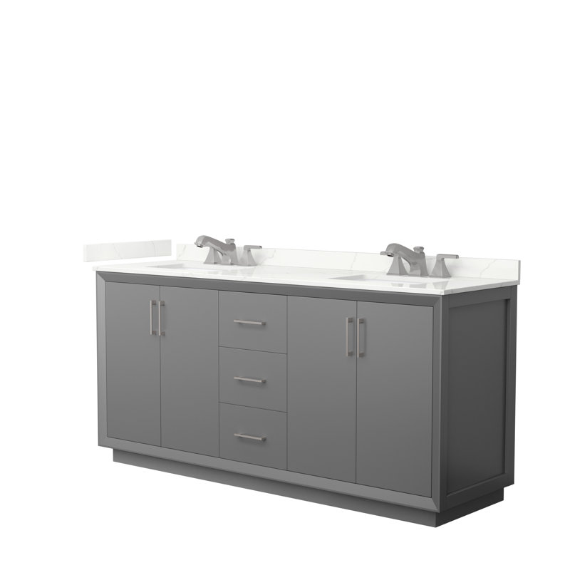 Meuble-lavabo double avec plateau Strada 72, Gris foncé, Quartz Giotto, Noir mat
