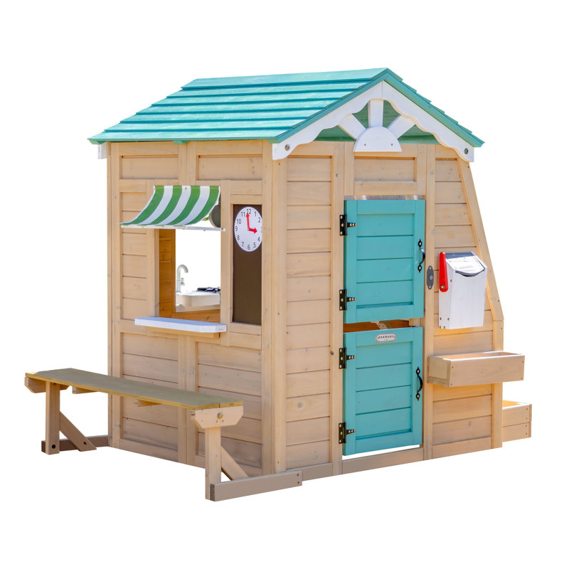 Maisonnette en bois pour l'extérieur avec grande fenêtre, cuisine et banc Teamson Kids