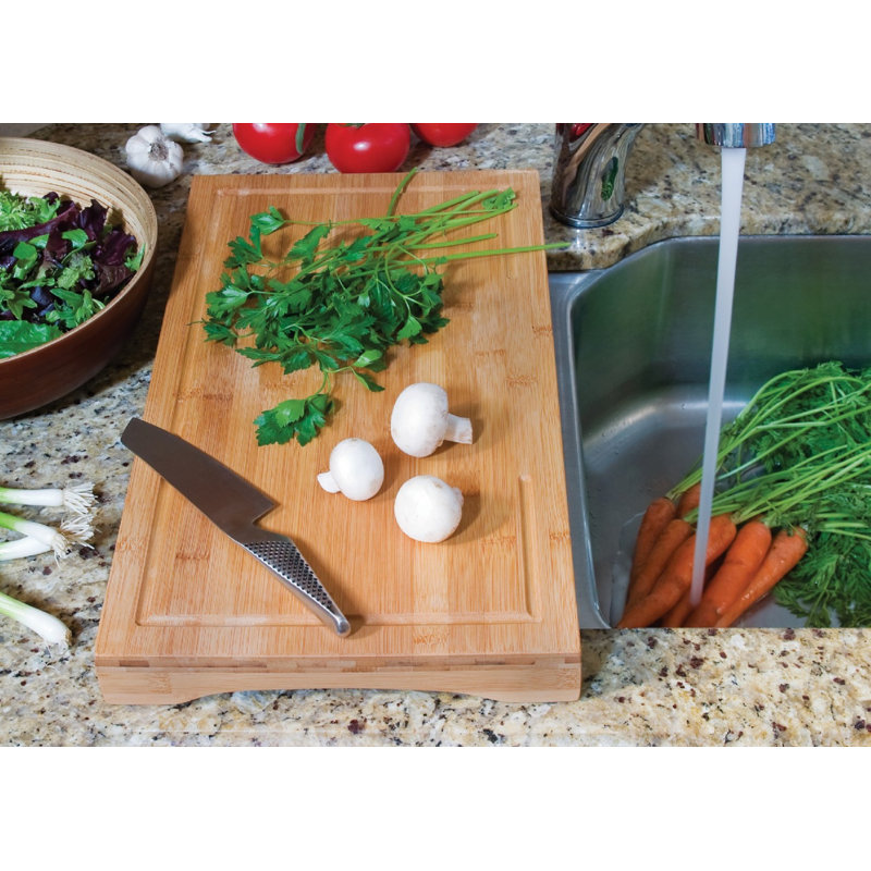Large Bamboo Over-the-Sink Cutting Board with Channel Edge