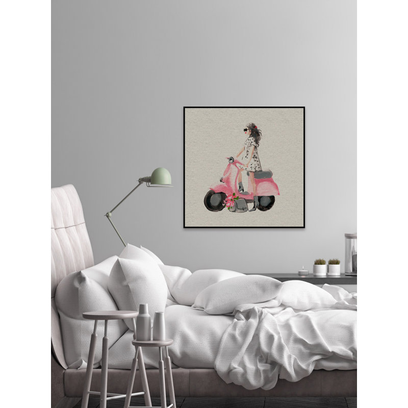 Pink Scooter II - Floater Frame Painting on Canvas, 122 cm H x 122 cm W x 3.81 cm D
