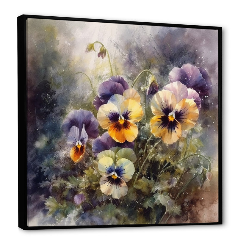 Pétunias en fleurs jaunes - impression, H 16 po x l 16 po x P 1 po, Cadre flottant noir